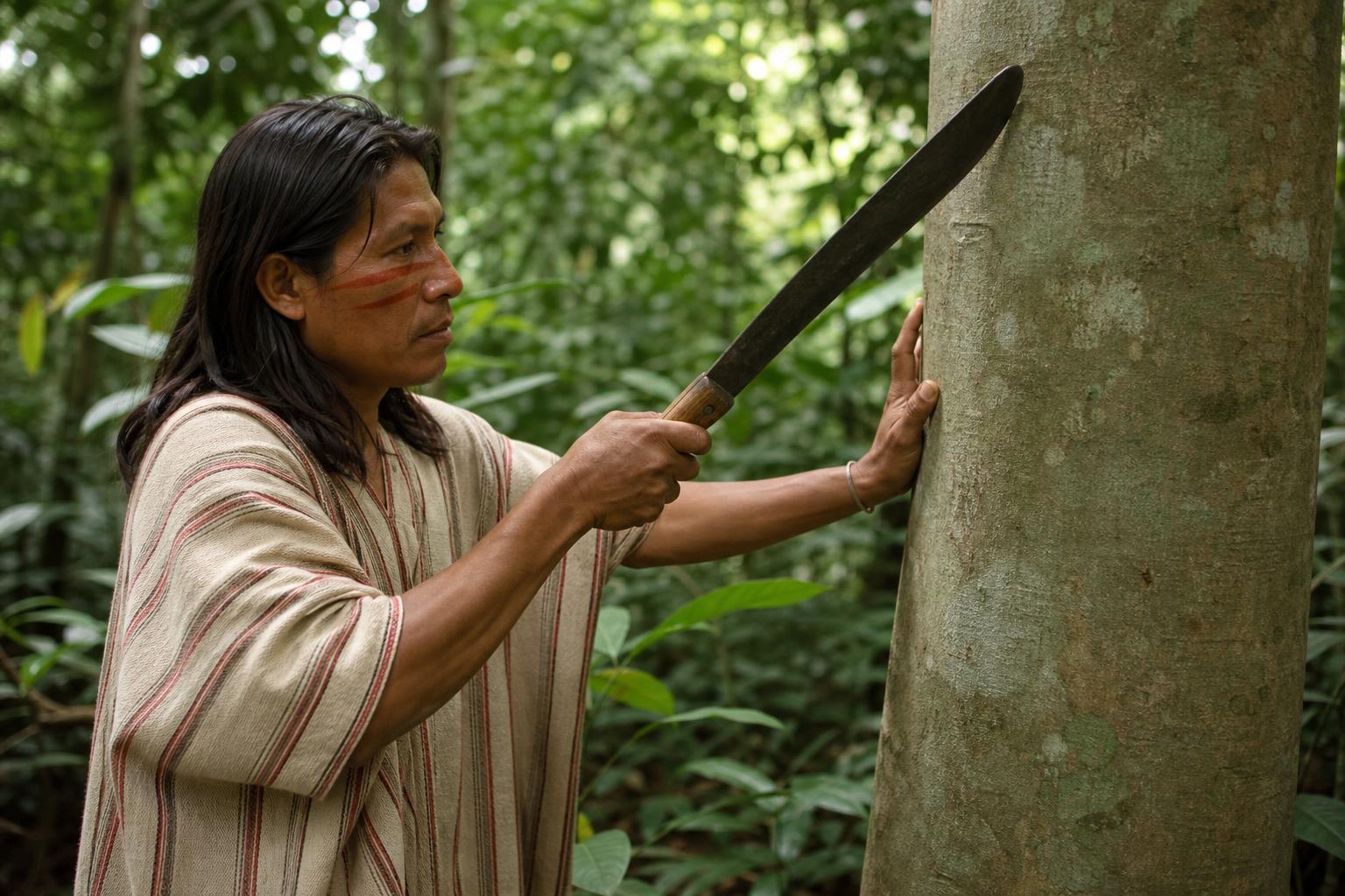 Harvesting Dragon's Blood resin from a tree in the Peruvian Amazon